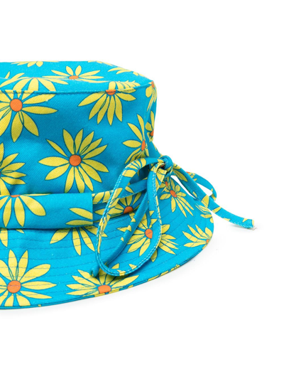 Shop Jacquemus Floral-print Cotton Bucket Hat In Blue