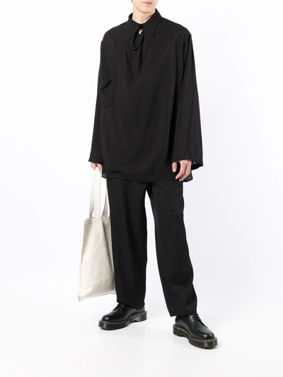 Shop Yohji Yamamoto Drawstring-waist Wool Straight-leg Trousers In Black
