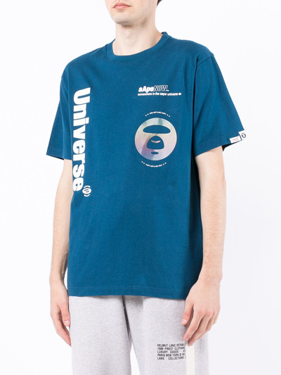 Shop Aape By A Bathing Ape Logo-print Short-sleeved T-shirt In Blue