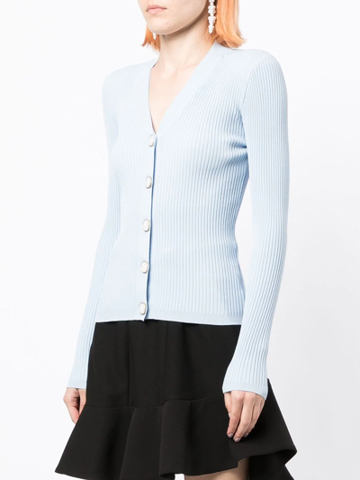 Shop Tout A Coup Rib-knit Buttoned Cardigan In Blue