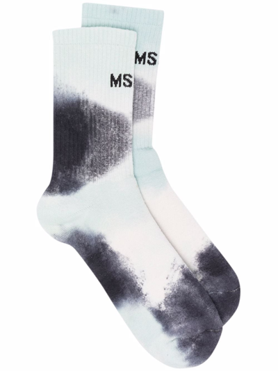 Shop Msgm Logo Tie-dye Socks In Blue