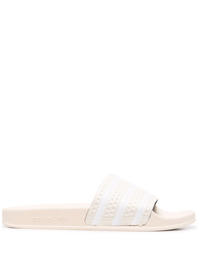 Shop Adidas Originals Stripe-print Pool Slides In Neutrals