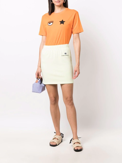 Shop Chiara Ferragni Embroidered Logo Cotton Mini Skirt In Green