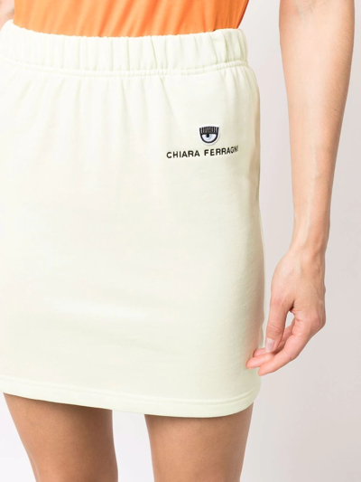 Shop Chiara Ferragni Embroidered Logo Cotton Mini Skirt In Green