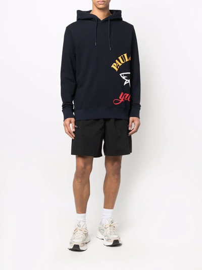 Paul & Shark Oversized Logo-print Hoodie In Blue