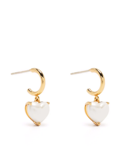 Shop Kate Spade Pearl Heart Huggie Earrings In Gold