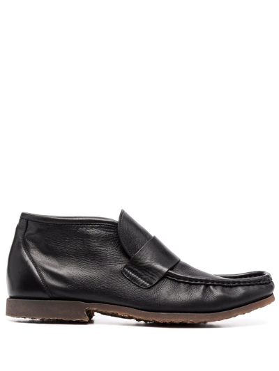 Shop Premiata Ankle Leather Loafers In Black