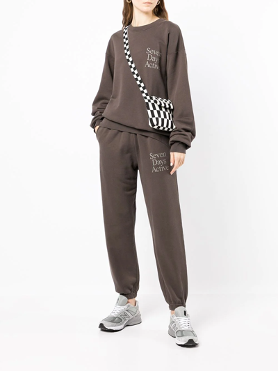 7 Days Active Monday Logo-print Organic-cotton Sweatshirt In Brown