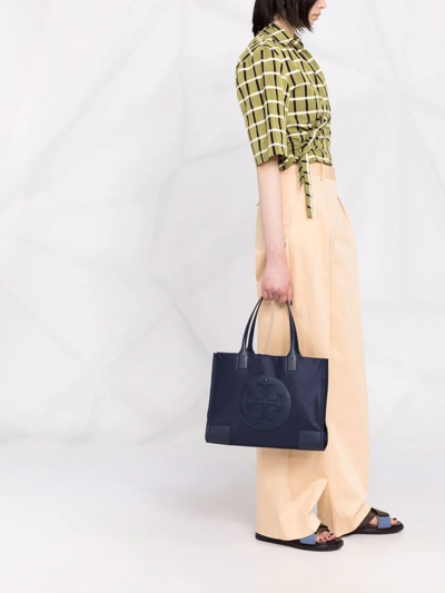 Tory Burch 'ella Small' Blue Tote Bag With Tonal Logo Detail In Blue