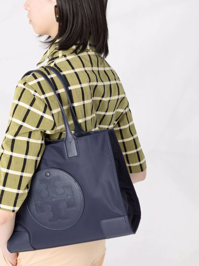 Tory Burch 'ella Small' Blue Tote Bag With Tonal Logo Detail In Blue
