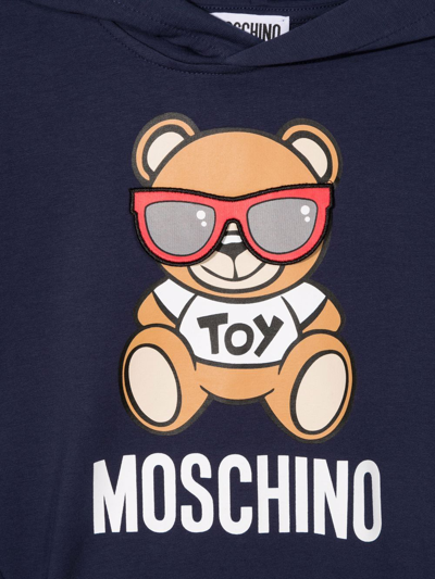 Shop Moschino Teddy Bear Print Hoodie In Blue