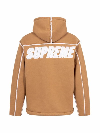 Shop Supreme Faux Shearling Hooded Jacket In Brown