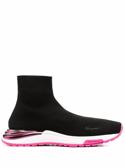 Shop Ferragamo Sock-style Sneakers In Black