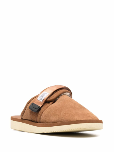 Shop Suicoke Logo Patch Slippers In Brown