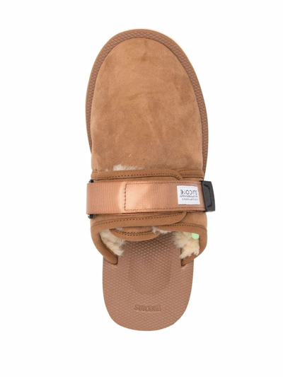 Shop Suicoke Logo Patch Slippers In Brown