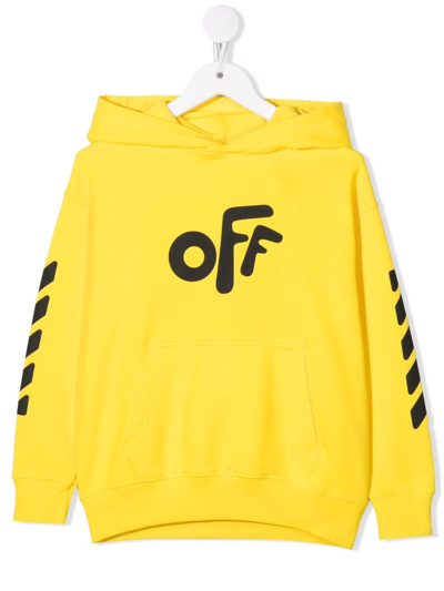 Shop Off-white Off Rounded-print Long-sleeve Hoodie In Yellow