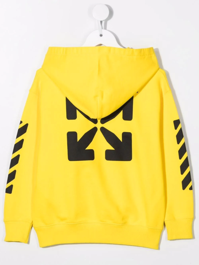 Shop Off-white Off Rounded-print Long-sleeve Hoodie In Yellow