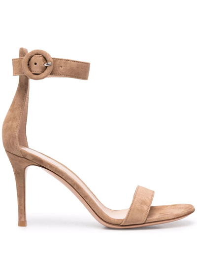 Shop Gianvito Rossi Portofino 85mm Suede Sandals In Neutrals