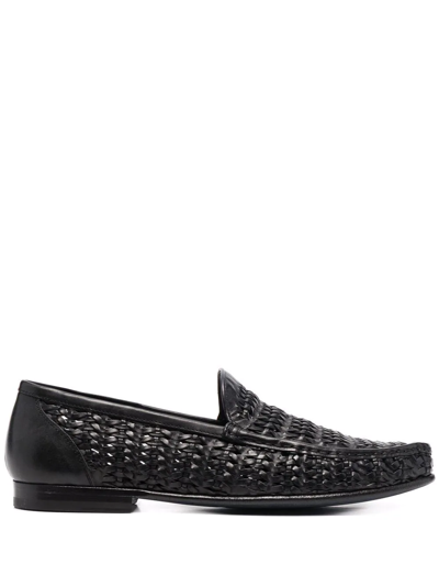 Shop Officine Creative Libre Woven Leather Loafers In Black