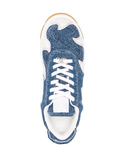 Shop Gcds Embroidered-logo Denim Sneakers In Blue