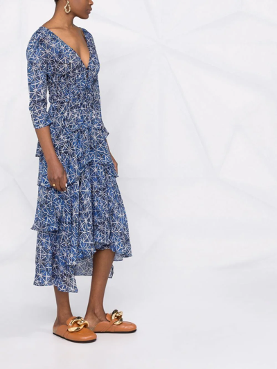 Shop Maje Rufflani Geometric Pattern Dress In Blue