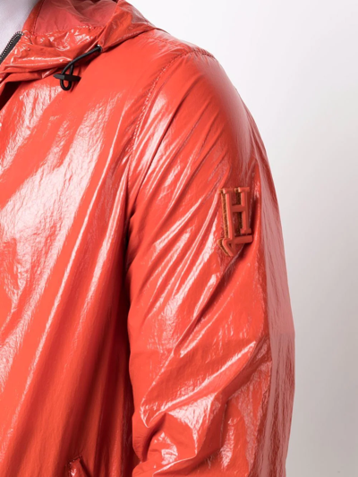 Herno High-shine Logo-patch Jacket In Orange