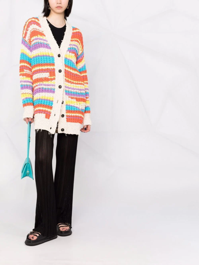 Shop Msgm Striped Chunky Knit Cardigan In Neutrals