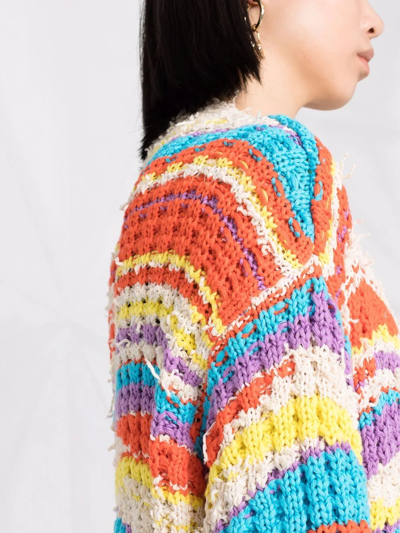 Msgm Striped Chunky Knit Cardigan In Neutrals
