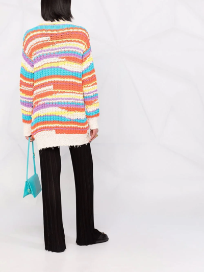 Shop Msgm Striped Chunky Knit Cardigan In Neutrals