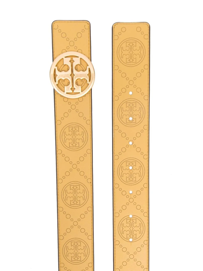Shop Tory Burch Monogram Leather Buckle Belt In Yellow