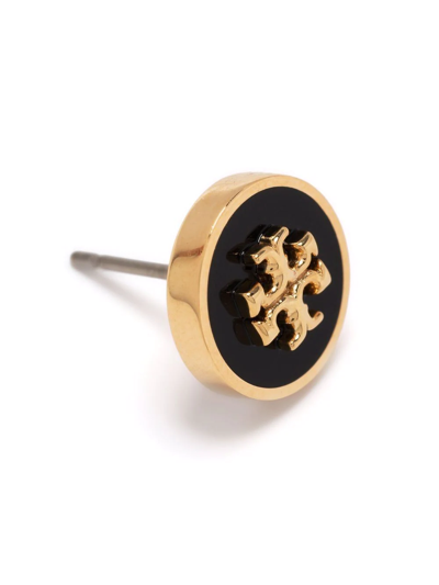 Tory Burch Kira Logo Colored Disc Stud Earrings In Black