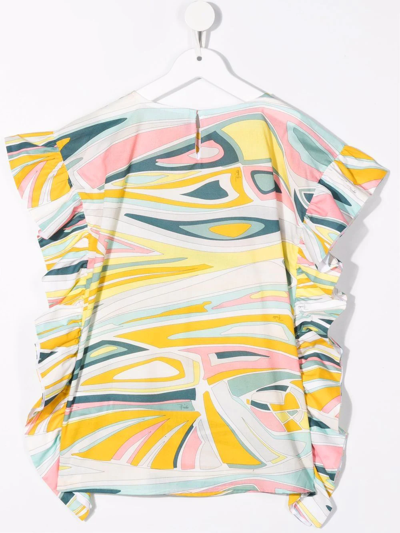 Shop Emilio Pucci Junior Abstract-print Ruffled Dress In Yellow