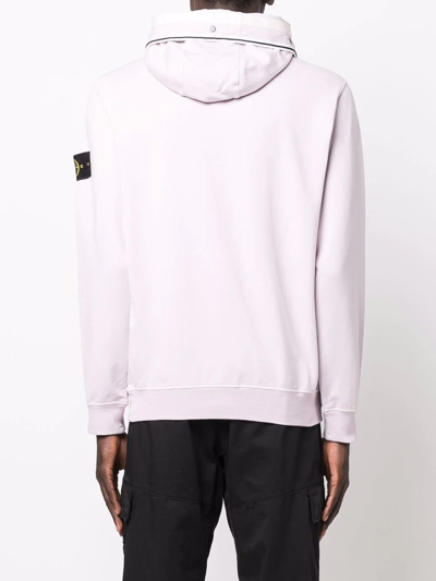 Shop Stone Island Contrast Piping Logo Hoodie In Purple