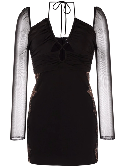 Self-portrait Plain Knitted Hollowed-out Mini Dress In Black