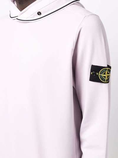 Shop Stone Island Contrast Piping Logo Hoodie In Purple