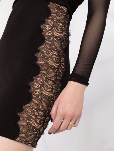 Self-portrait Plain Knitted Hollowed-out Mini Dress In Black