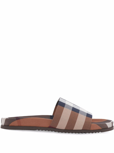 Shop Burberry Check-print Slides In Brown