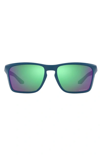 Shop Oakley Sylas 57mm Mirrored Rectangular Sunglasses In Half Matte Poseidon/ Road Jade