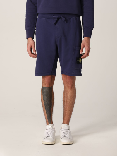 Shop Stone Island Bermuda Shorts In Garmentdyed Cotton Fleece In 蓝色
