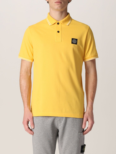 Shop Stone Island Polo Shirt In Stretch Pique Cotton In 黄色