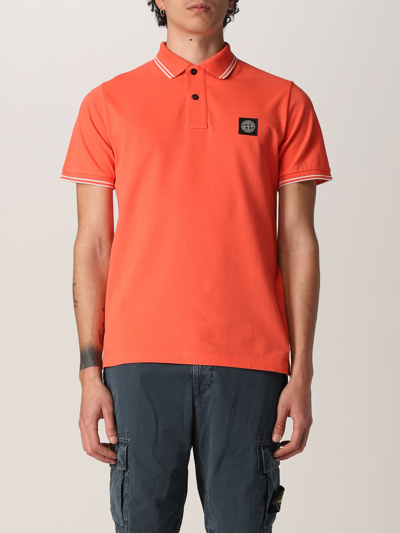 Shop Stone Island Polo Shirt In Stretch Pique Cotton In 橙色