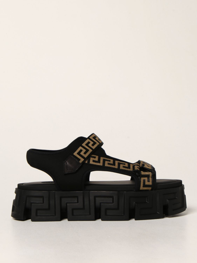 Shop Versace La Greca Sandals In Black