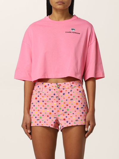 Shop Chiara Ferragni Cropped T-shirt With Logo In Pink