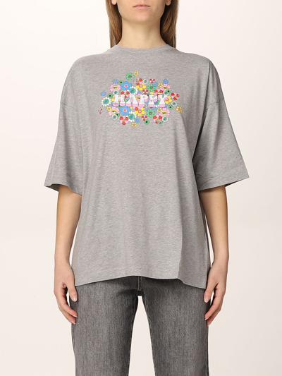Shop Chiara Ferragni T-shirt With Happy Floral Print In Grey