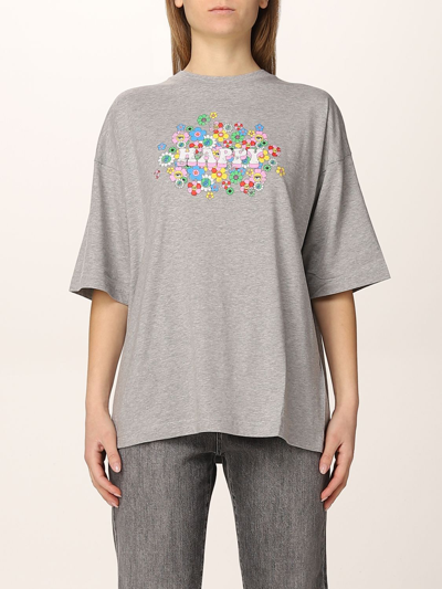 Chiara Ferragni Oversized T-shirt With Elbow-length Sleeves And Print Slogan In Grey