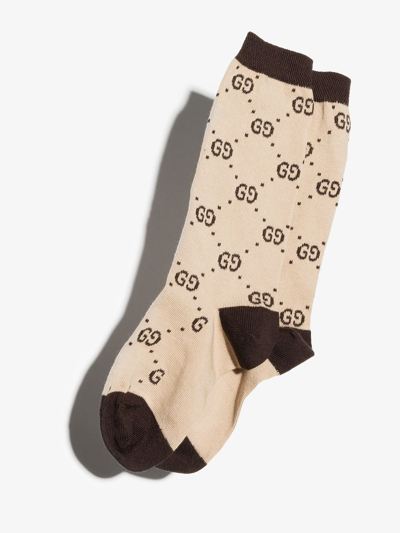 Shop Gucci Gg Supreme Ankle Socks In Brown