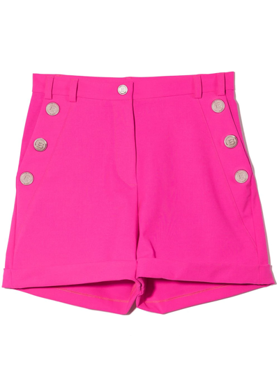 Shop Balmain Button-embellished High-waisted Shorts In Pink
