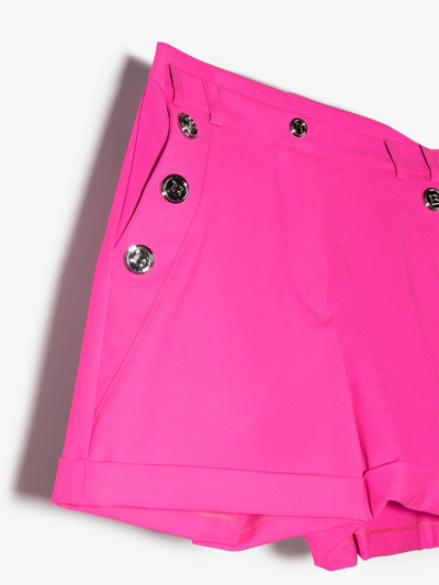 Shop Balmain Button-embellished High-waisted Shorts In Pink