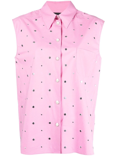 Shop Boutique Moschino Stud-embellished Sleeveless Shirt In Pink