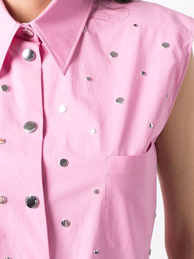 Shop Boutique Moschino Stud-embellished Sleeveless Shirt In Pink